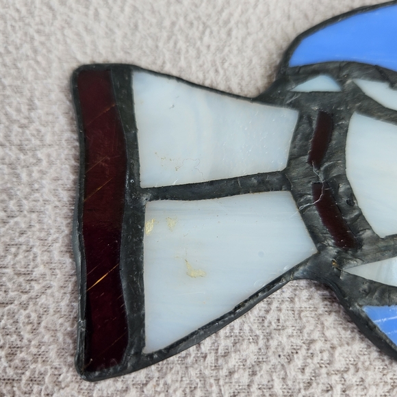 Stained Glass Angel Suncatcher Hanging Blue White Metal 3.5" Handcrafted - Picture 8 of 10